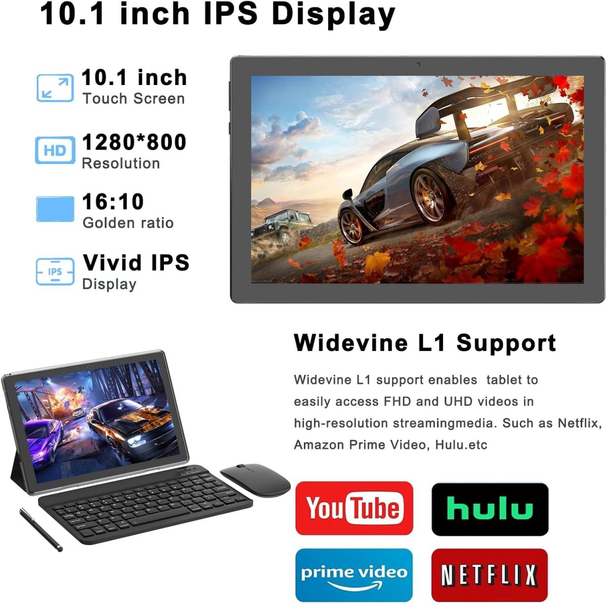⁦Android 15 Tablet, 10 inch 18GB RAM 128GB ROM, 2.0Ghz Quad-core Processor Tablet, 1280*800 IPS Touch Screen, 2.4G/5G WiFi, 2 in 1 Tablets with Keyboard, Case, Mouse, Stylus, 6000mAh Battery 8MP Camera⁩ - الصورة ⁦5⁩