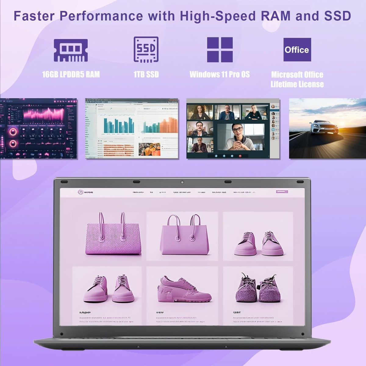 ⁦2025 Laptop 17 17.3 Inch HD+ for Students and Business, 16GB DDR5 RAM, 1TB SSD, Intel 4-Core N100(Beat to i3-1115G4, Up to 3.4GHz), Backlit Keyboard, Fingerprint, Type-C, MS Office, Windows 11 Pro⁩ - الصورة ⁦4⁩