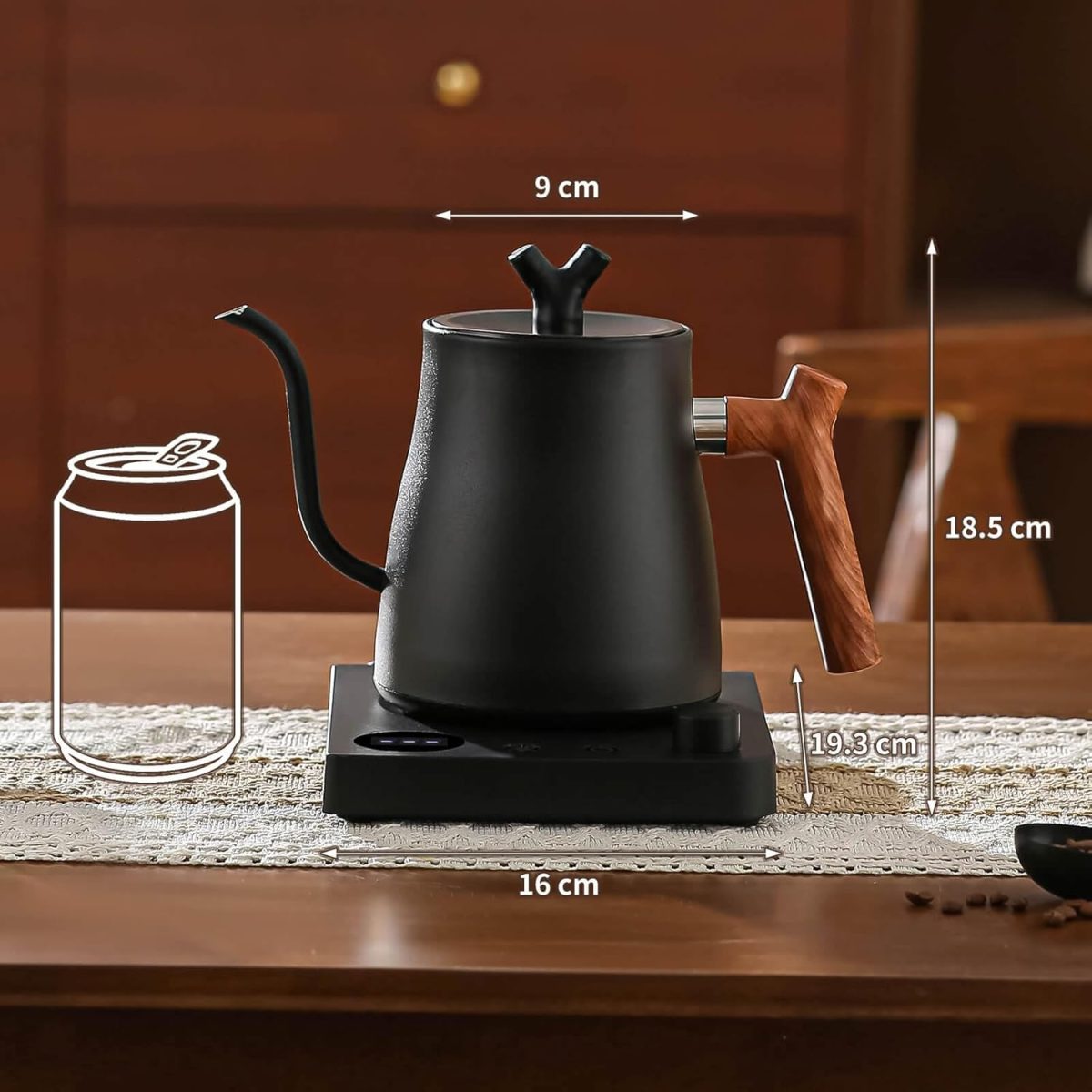 ⁦DELARLOCHEF Smart V60 Electric Gooseneck Kettle, 40-100℃ Adjustable Temp Control, 36Hour Heat Retention, 304 Stainless Steel, 1000W Fast Boil 1L, Anti-Dry, 50 Coffee Filters Gift, Black Wood Handle⁩ - الصورة ⁦8⁩