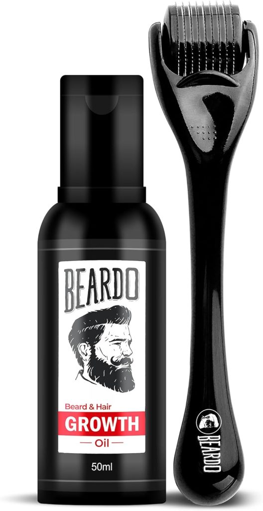 Beardo Beard & Hair Growth Oil 50ml & Derma Roller For Hair Growth 0.5 mm| Dermaroller | For Thicker & Longer Beard | Uneven, Patchy & Fast Beard Growth | For Stronger & Fuller Beard Hair