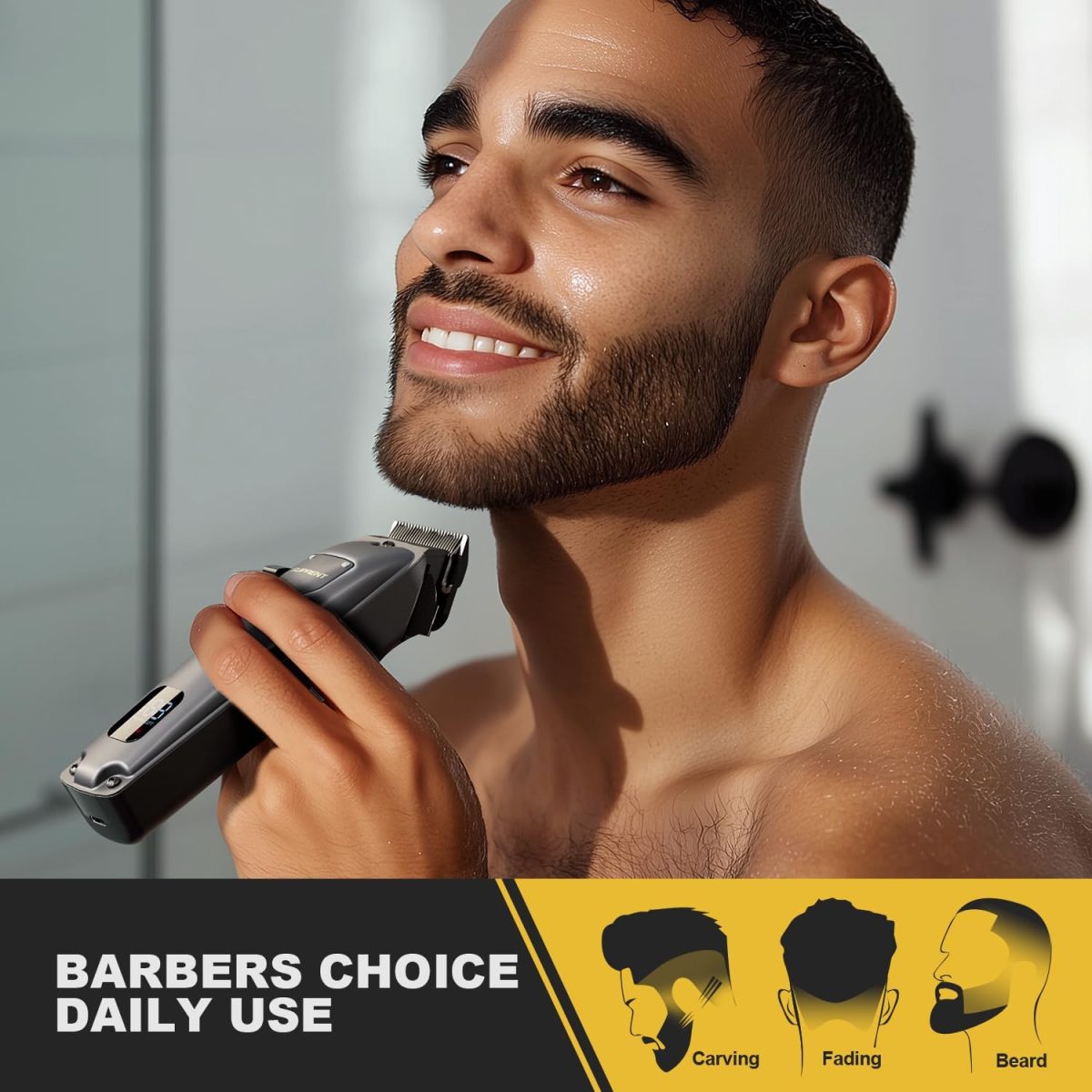 ⁦SUPRENT Hair Clippers for Men Professional, USB-C Rechargeable Cordless Clippers for Hair Cutting, Mens Hair Clippers and Trimmer Kit for Barber with LED Display for Barbers & Home Use (Gray)⁩ - الصورة ⁦5⁩