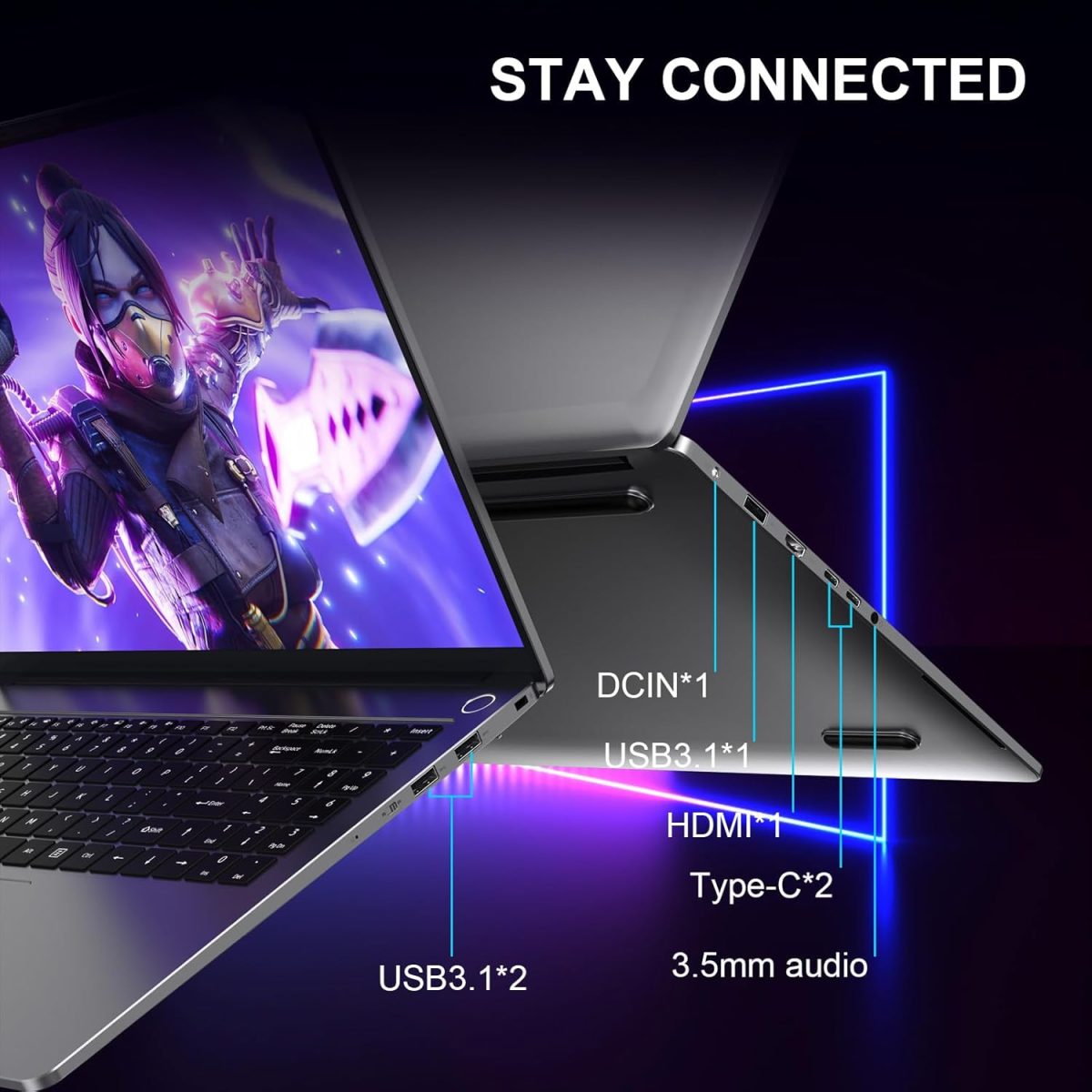 ⁦Laptop Gaming 16inch 2.5K IPS, Laptop Computer 16GB DDR5 1TB SSD AMD Ryzen 7 7840HS Processor(Up to 5.1GHz), Traditional Laptop PC Wifi6 BT5.2 USB3.1*3 HDMI*1 Audio Port*1 Cooling System For Games⁩ - الصورة ⁦4⁩