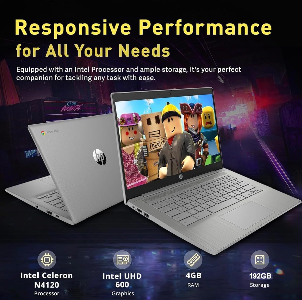 ⁦HP Chromebook 14" HD Flagship Laptop for Student Business, Quad-Core Celeron N4120 Processor, 4GB RAM, 192GB Storage (64GB eMMC + 128GB Card), Webcam, WiFi, Long Battery, Chrome OS+HubxcelAccessory⁩ - الصورة ⁦4⁩