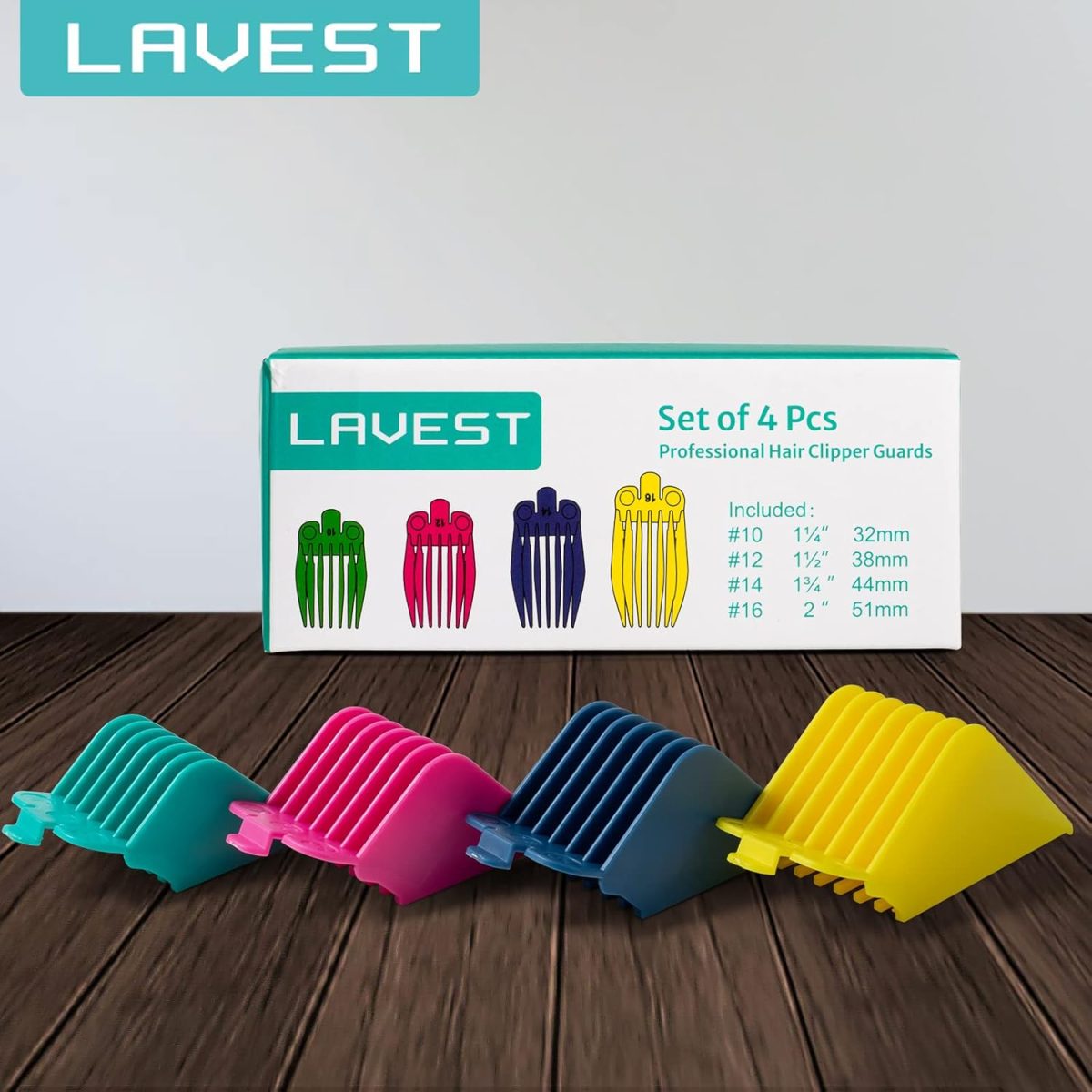 ⁦LAVEST 4 Professional Extra Long Hair Clipper Guards Cutting Guides Fits for Most Wahl Clippers, Color Coded Clipper Combs Replacement - 1.25", 1.5", 1.75" & 2" (#10, 12, 14, 16）⁩ - الصورة ⁦6⁩