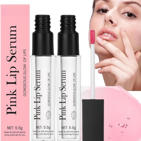2Pcs Pink Lip Serum Plumper,Pink Lip Serum Booster,Pink Lip Serum Plump Gorgeous Glow of Lips,Color Changing Lip Gloss,Tinted Lip Balm,Nourishing Repair Lip Oil,Moisturizing Repair Lip Gloss