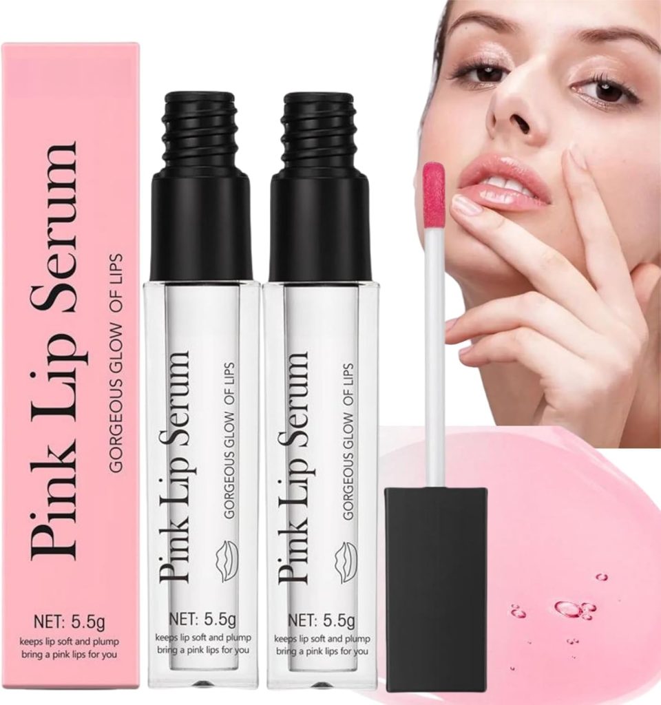 2Pcs Pink Lip Serum Plumper,Pink Lip Serum Booster,Pink Lip Serum Plump Gorgeous Glow of Lips,Color Changing Lip Gloss,Tinted Lip Balm,Nourishing Repair Lip Oil,Moisturizing Repair Lip Gloss