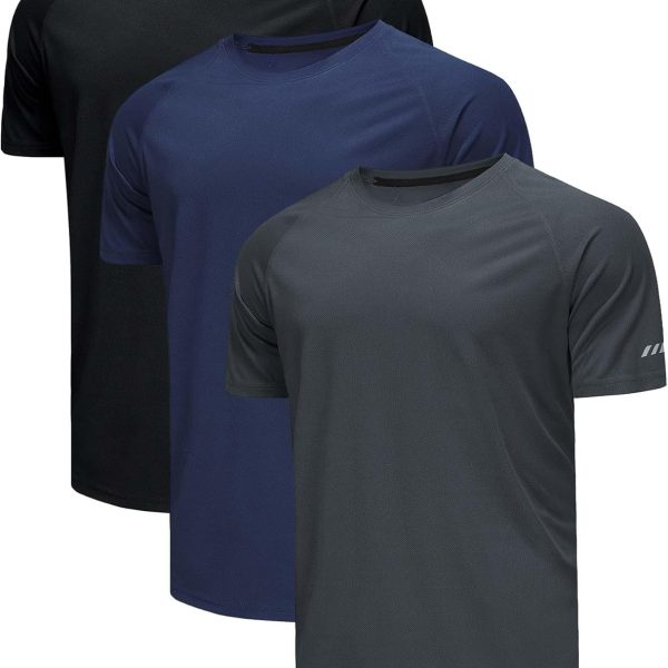 Zoofly Men's Sports T Shirt 3 Pack Gym Activewear Tshirt Quick Dry Running Training Shirt Mens Gym Wear Exercise Top