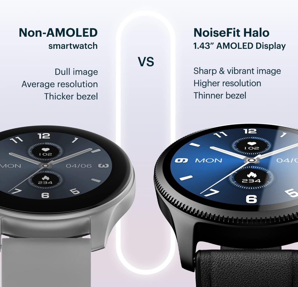 ⁦NoiseFit Halo 1.43" AMOLED Display, Bluetooth Calling Round Dial Smart Watch, Premium Metallic Build, Always on Display, Smart Gesture Control, 100 Sports Modes (Jet Black)⁩ - الصورة ⁦2⁩
