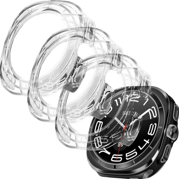 T Tersely (3 Pack) Hard Clear Case for Samsung Galaxy Watch Ultra 2024, with Tempered Glass Screen Protector Ultra Clear Slim Full Cover Case (Transparent)