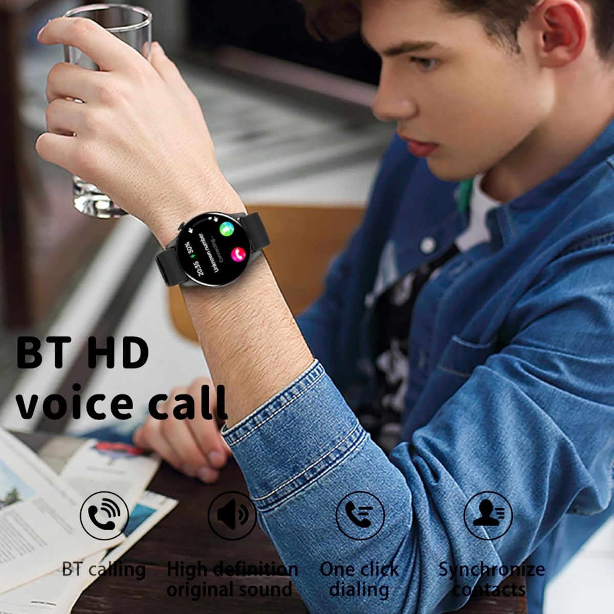 ⁦Smartwatch with Bluetooth Calls/Smart Notifications 1.43", Fitness Tracker with 100+ Sport Modes, Sleep/Stress Health Tracker, Compatible with Android & iOS (Beige)⁩ - الصورة ⁦5⁩