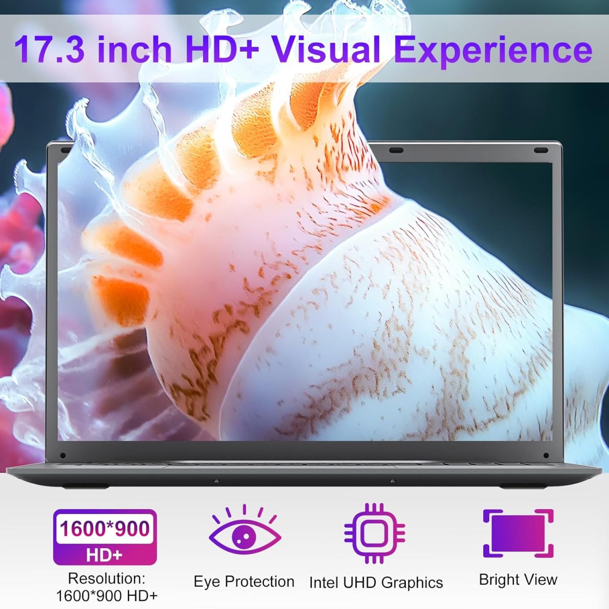 ⁦2025 Laptop 17 17.3 Inch HD+ for Students and Business, 16GB DDR5 RAM, 1TB SSD, Intel 4-Core N100(Beat to i3-1115G4, Up to 3.4GHz), Backlit Keyboard, Fingerprint, Type-C, MS Office, Windows 11 Pro⁩ - الصورة ⁦2⁩