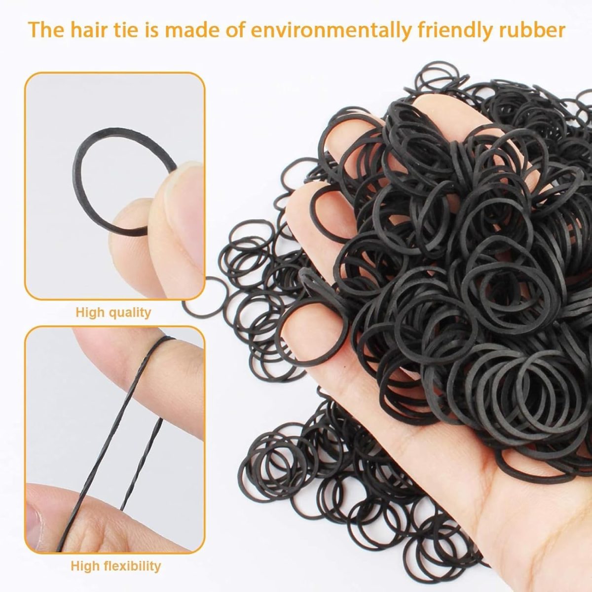 ⁦ToolHouse 1000pcs Black Elastic Hair Bands, Mini Soft No-Slip Rubber Ties for Braids, Ponytails, Wedding and Daily Hairstyles⁩ - الصورة ⁦2⁩