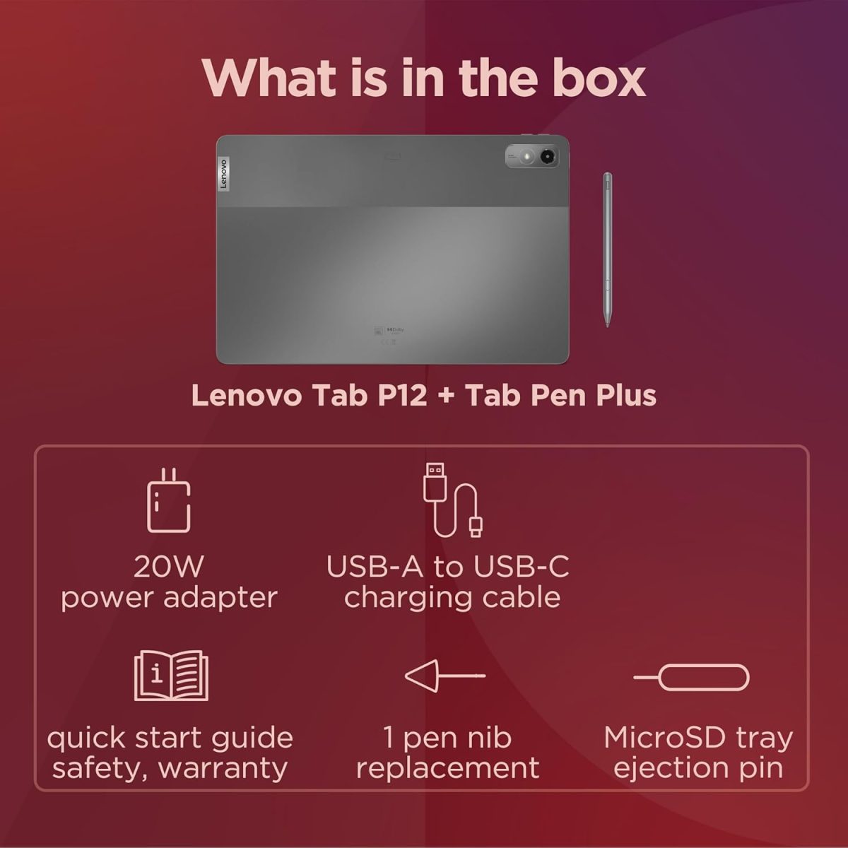 ⁦Lenovo Tab P12 - Expansive Touchscreen Tablet - 12.7" 3K Display - 13MP Camera - 8GB Memory - 128GB UFS Storage - Android 13 - Dolby Atmos - Quad JBL Speakers - Pen Included⁩ - الصورة ⁦10⁩