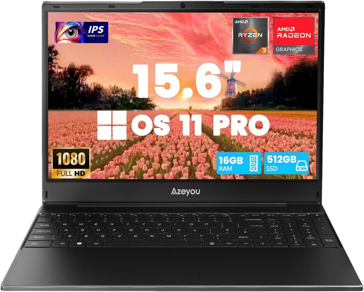 Azeyou Laptop Computer,15.6" Laptop, Alder Lake-N95 Quad Core CPU(Up to 3.4GHz), 12GB RAM 256GB SSD,1080P FHD Laptop, Win11 Pro,Full Function Type-C,2.4G/5G WiFi, BT5.0,USB3.0, Black