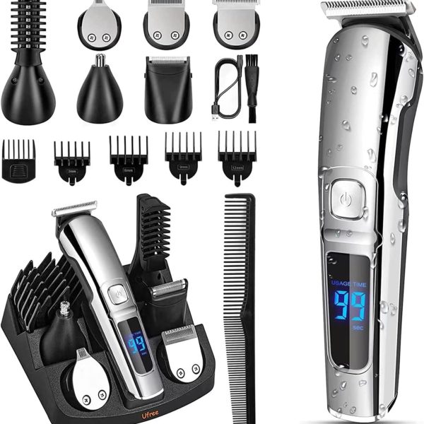 Eacam 6 in 1 Men Hair Clipper Set Beard Shaver Electric Body Hair Trimmer Nose Trimmer Haircut Kit Waterproof Fully Washable, body Hair Trimmer Body Grooming Kit for Man