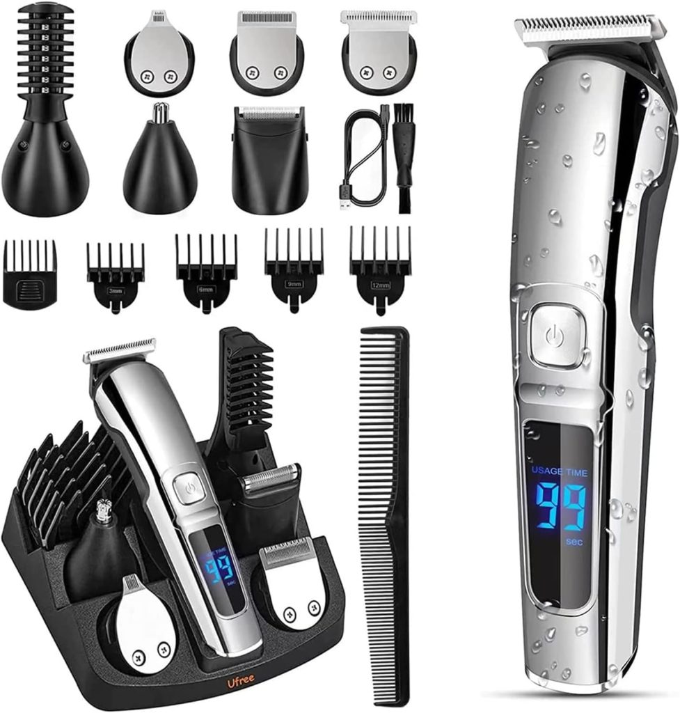 Eacam 6 in 1 Men Hair Clipper Set Beard Shaver Electric Body Hair Trimmer Nose Trimmer Haircut Kit Waterproof Fully Washable, body Hair Trimmer Body Grooming Kit for Man