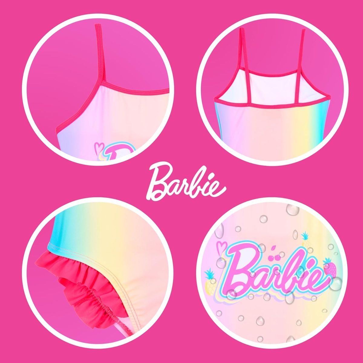 ⁦Barbie Girls One Piece Swimsuit, Kids Swimsuit, Sizes 4-10 Years⁩ - الصورة ⁦6⁩