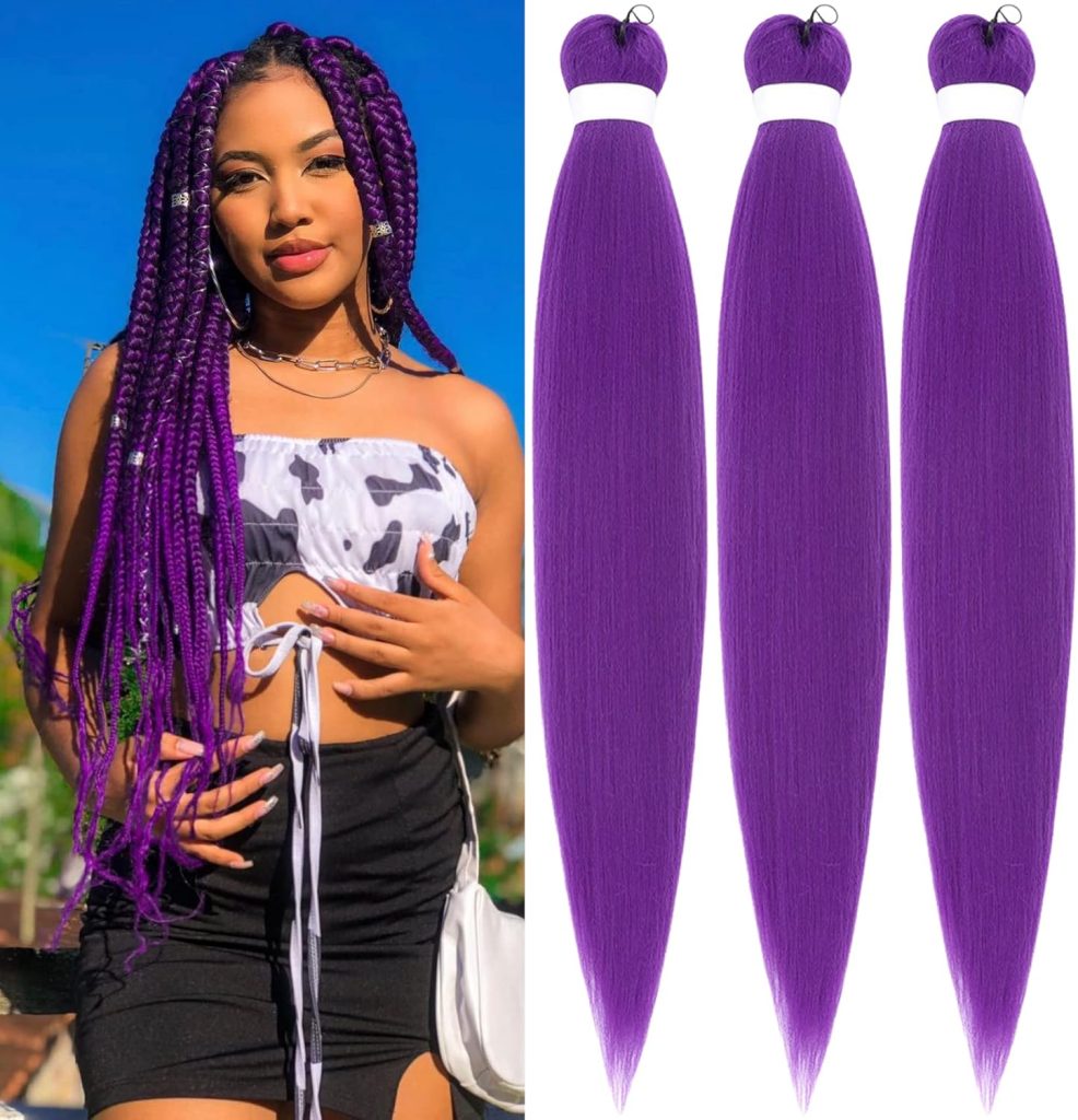 Gozill Braiding Hair Pre stretched Purple 30 inch Prestretched Braiding Hair Ez Braid Hypoallergenic Colored Braiding Hair Extensions Long