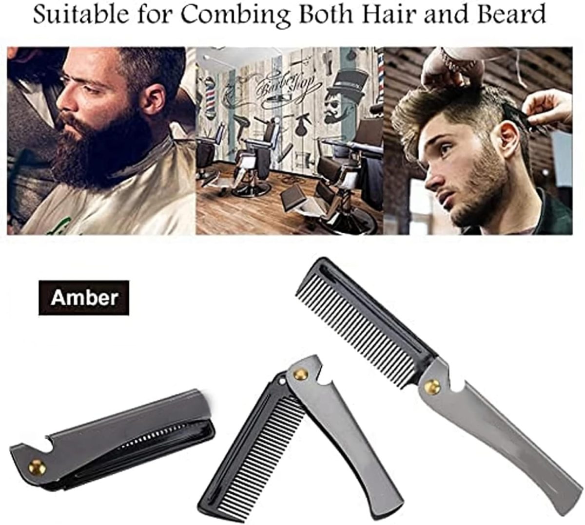 ⁦Khazna Folding Beard Comb, Portable Stainless Steel Round Comb for Men, Folding Carrying Pocket Oil Hair Moustache Shaping Comb for Grooming Styling, Combing Hair, Beards and Mustaches⁩ - الصورة ⁦2⁩