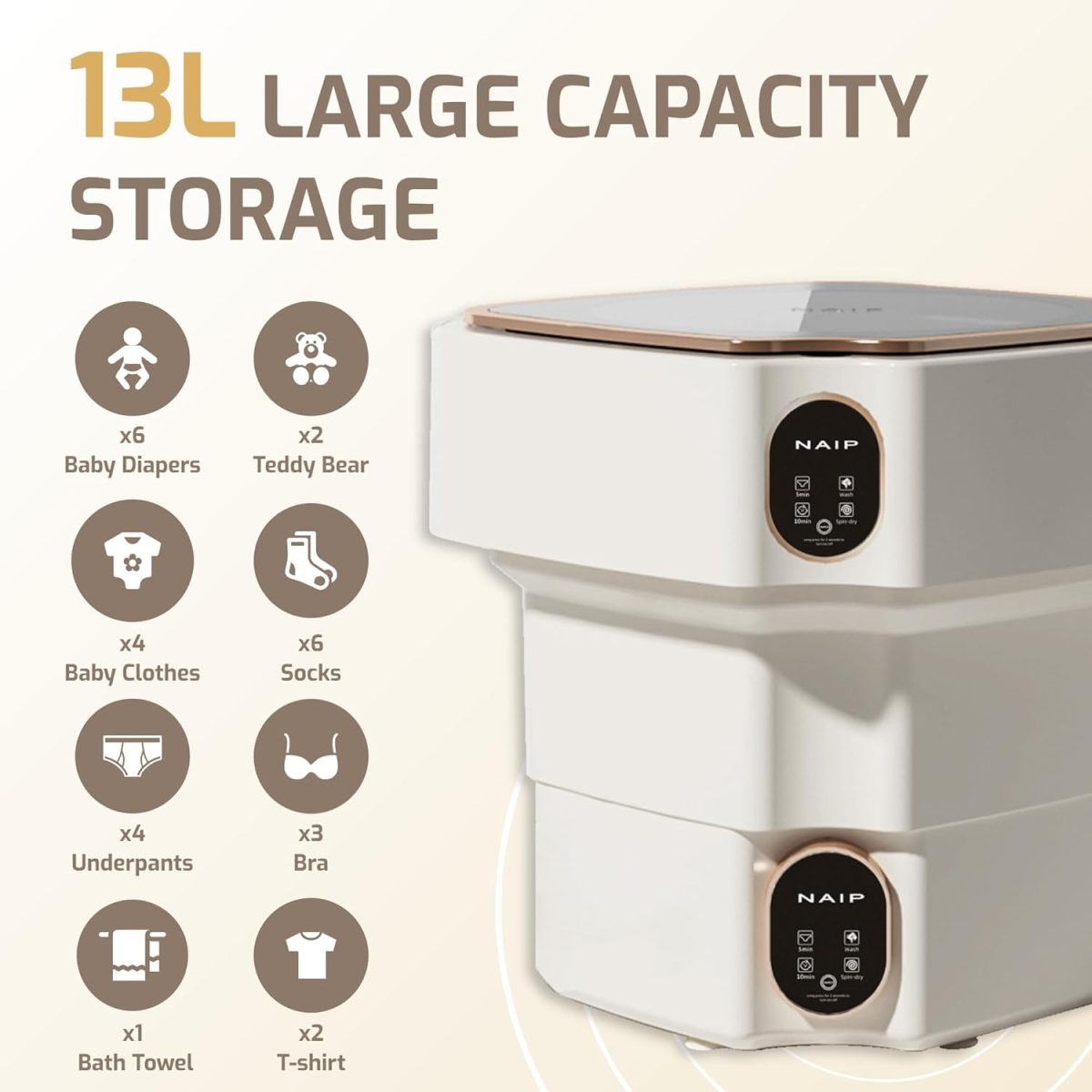 ⁦Portable Washing Machine,13L Mini Washer with Noise Cancellation and Drying Feature, Travel Foldable Washing Machine with Blue Light Sterilizer for Underwear, Socks, and Baby Clothes.⁩ - الصورة ⁦5⁩