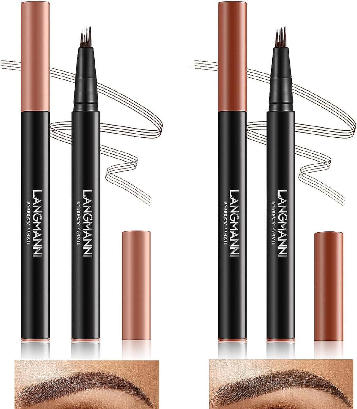 ⁦Excefore Brown Eyebrow Pen, 2 Pcs Brown Eyebrow Pencil With 4 Micro-Fork Tipm,Natural Stereoscopic Long-Lasting, Waterproof, Non-Fadin, Creates Natural Looking Brows Effortlessly, for All Brow Shapes⁩ - الصورة ⁦2⁩