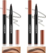 ⁦Excefore Brown Eyebrow Pen, 2 Pcs Brown Eyebrow Pencil With 4 Micro-Fork Tipm,Natural Stereoscopic Long-Lasting, Waterproof, Non-Fadin, Creates Natural Looking Brows Effortlessly, for All Brow Shapes⁩ - الصورة ⁦2⁩