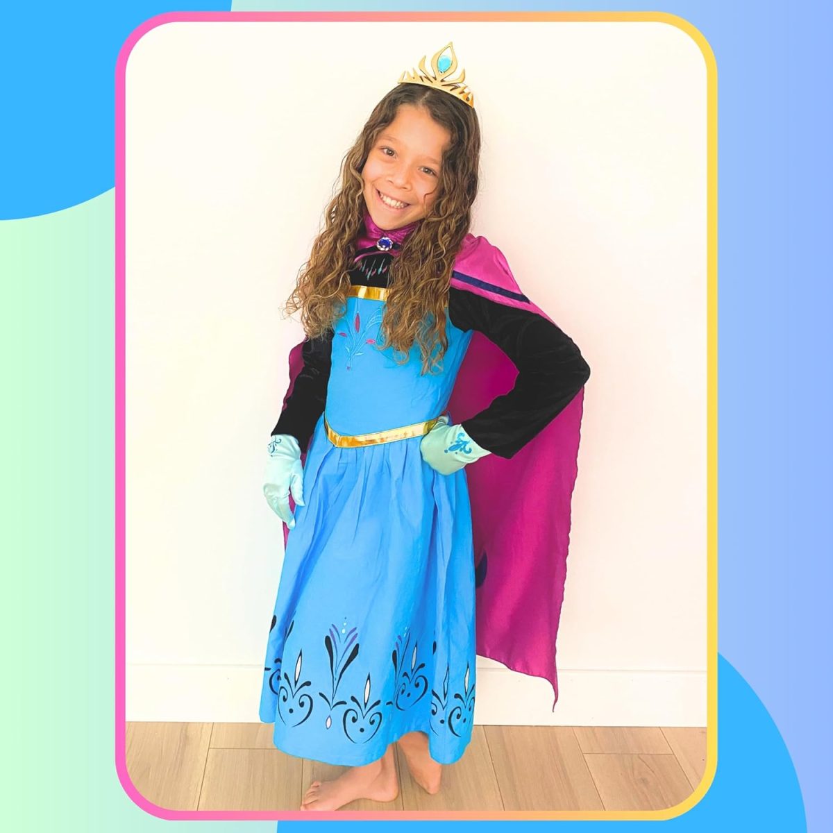 ⁦Cokos Box Girls Coronation Dress Costume Cape Gloves Tiara Crown Accessories Set⁩ - الصورة ⁦7⁩