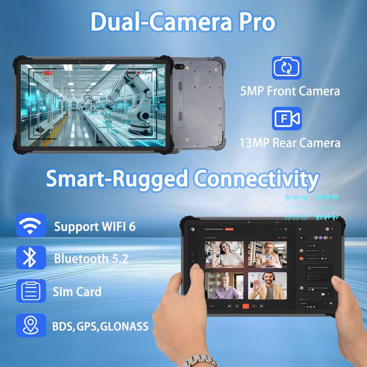 ⁦Breloom ST13-U Rugged Tablet, 13.3" Windows 11 Pro Tablet Intel I5-1235U, 8GB+256GB, IP65 Waterproof, 4G LTE/GPS/BT5.2/WiFi 6, 13MP+5MP Camera, 8000mAh Battery (I7, 16+1T, w/2D)⁩ - الصورة ⁦7⁩