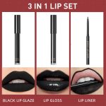 ⁦Black Lip Liner Lipstick Lip Gloss Set, 3Pcs Black Matte Liquid Lipstick Lip Stain, Long-Lasting Highly Pigmented Waterproof Lipgloss for Lips Makeup Kits Party, Halloween, Gothic Makeup⁩ - الصورة ⁦2⁩