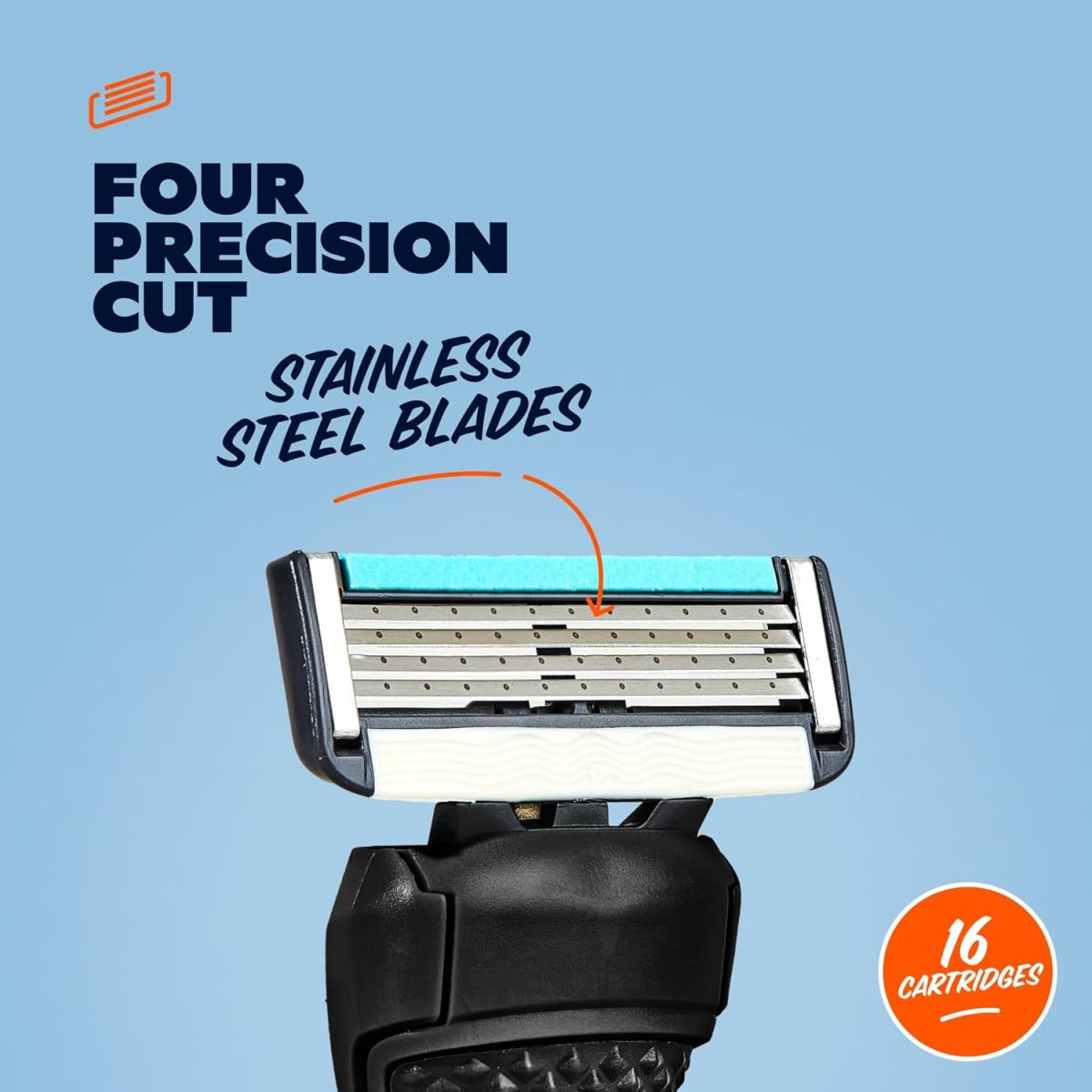 ⁦Dollar Shave Club | 4 Blade Club Series Razor Refill Cartridges, 16 Count | Precision Cut Stainless Steel Blades | NOT COMPATIBLE WITH HERITAGE/EXECUTIVE RAZOR HANDLES⁩ - الصورة ⁦4⁩
