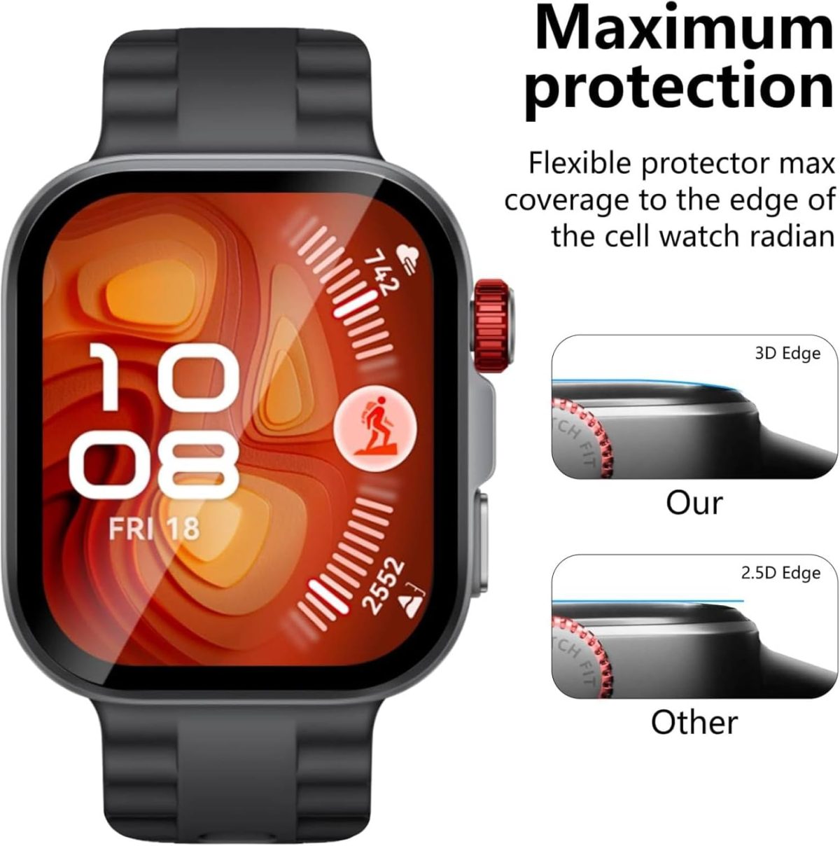 ⁦Vurtboly 2Pack Screen Protector Compatible with Huawei Watch Fit 4/4 Pro 2025 with Alignment Frame, 3D Full Coverage Composite material Waterproof Anti-Scratch for Huawei Watch Fit 4/4 Pro (Fit 4 Pro)⁩ - الصورة ⁦5⁩
