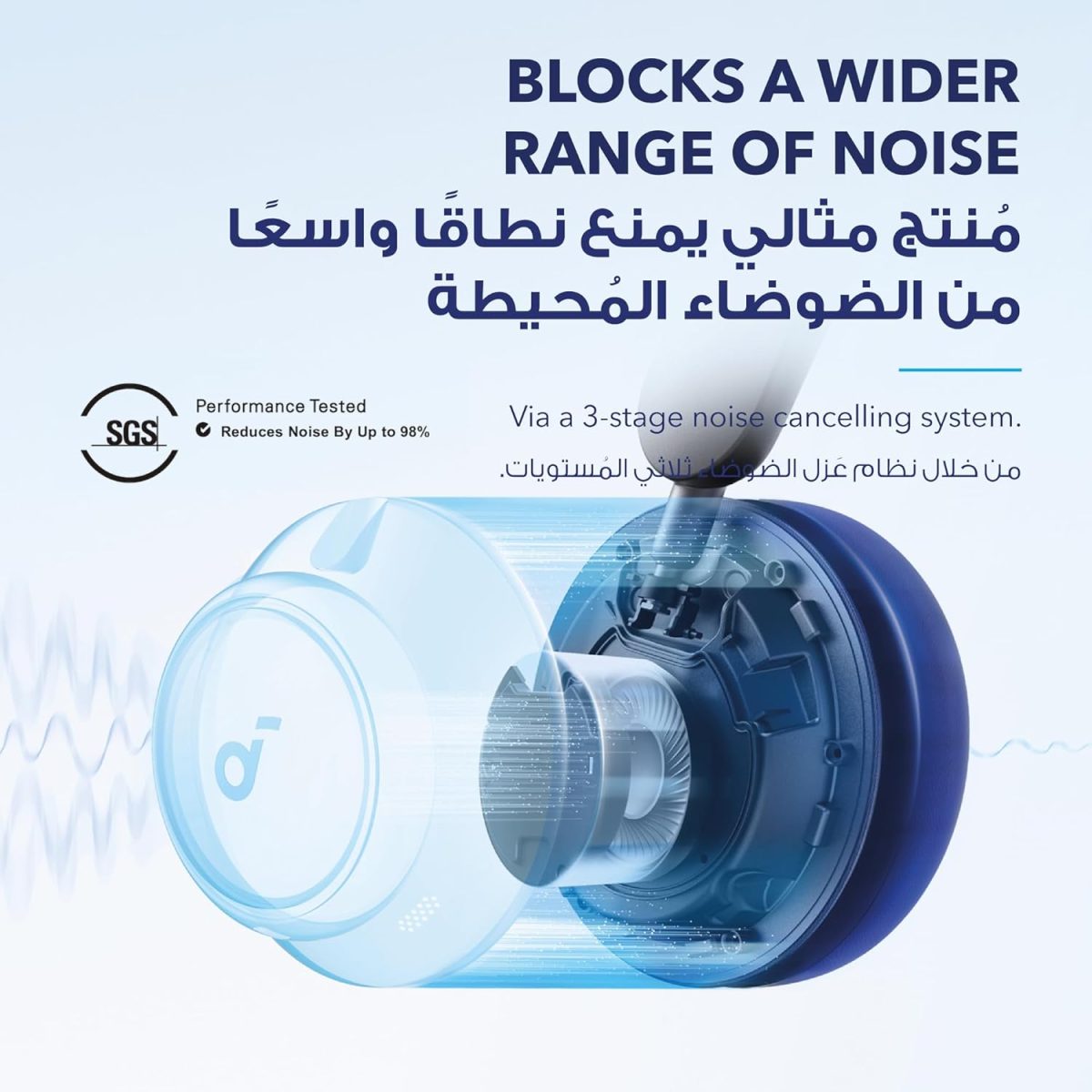 ⁦soundcore by Anker Space Q45 Adaptive Noise Cancelling Headphones, Reduce Noise By Up to 98%, Ultra Long 50H Playtime, App Control, Hi-Res Sound with Details, Bluetooth 5.3, Ideal for Traveling⁩ - الصورة ⁦2⁩