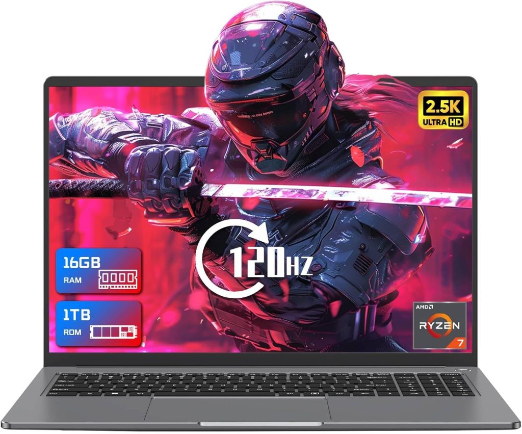 Laptop Gaming 16inch 2.5K IPS, Laptop Computer 16GB DDR5 1TB SSD AMD Ryzen 7 7840HS Processor(Up to 5.1GHz), Traditional Laptop PC Wifi6 BT5.2 USB3.1*3 HDMI*1 Audio Port*1 Cooling System For Games