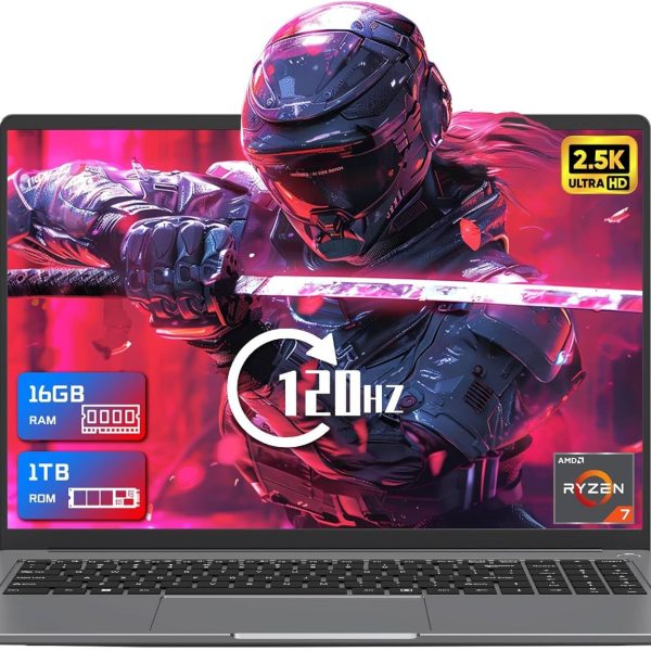 Laptop Gaming 16inch 2.5K IPS, Laptop Computer 16GB DDR5 1TB SSD AMD Ryzen 7 7840HS Processor(Up to 5.1GHz), Traditional Laptop PC Wifi6 BT5.2 USB3.1*3 HDMI*1 Audio Port*1 Cooling System For Games