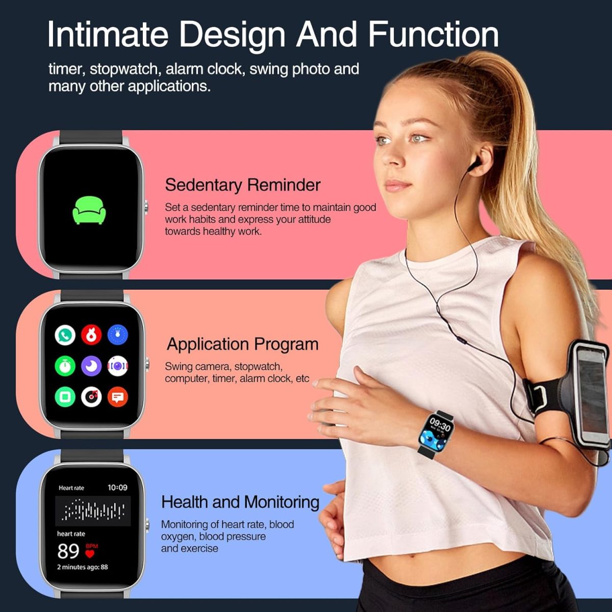 ⁦Smart Watch for Men Women, Step Counter Watch with Heart/Sleep Tracking,1.85" Full Touch Screen Smartwatch,Fitness Tracker with Blood Oxygen/Blood Pressure Detection,Compatible Android/iOS (Black)⁩ - الصورة ⁦6⁩