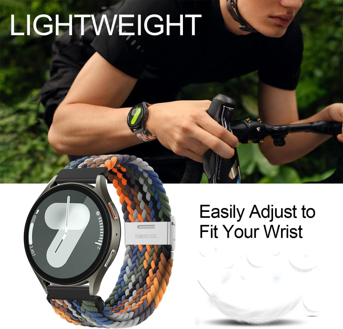 ⁦XMUXI 20mm Braided Watch Straps Compatible with Samsung Galaxy Watch 7 Galaxy watch 6 Classic Strap/Galaxy Watch 5/Watch 4 Nylon Solo Loop Replacement Watch Band for Amazfit GTS 4,Venu Sq⁩ - الصورة ⁦2⁩