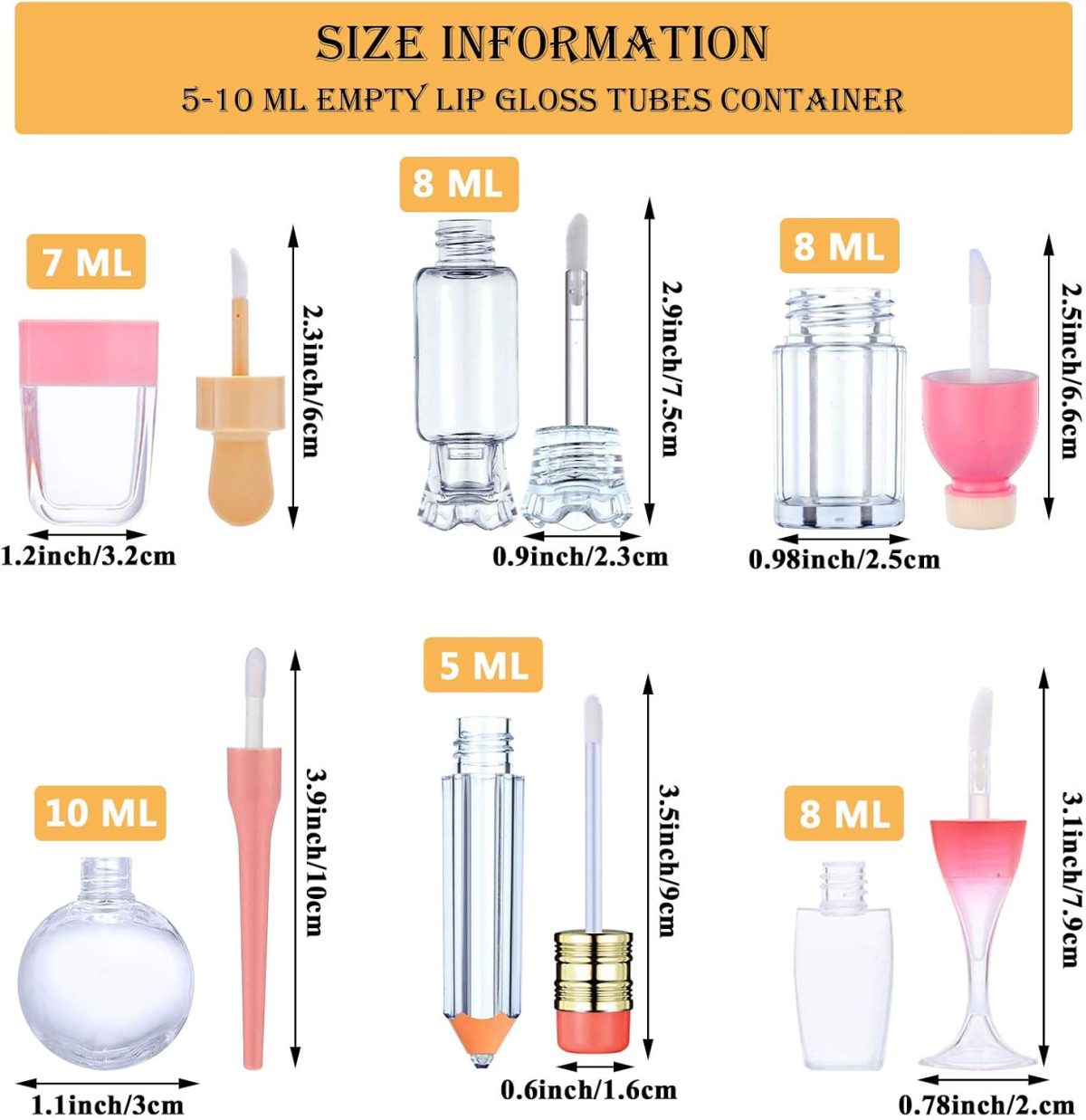 ⁦Vankcp 30 Pcs Cute Empty Lip Gloss Tubes, 6 Styles Lip Glaze Tubes Novelty Red Wine Glass Lip Oil Bottles Ice-Cream Shaped Empty Lip,Refillable Lip Balm Containers for Women Girls DIY(5/8/10ML)⁩ - الصورة ⁦2⁩