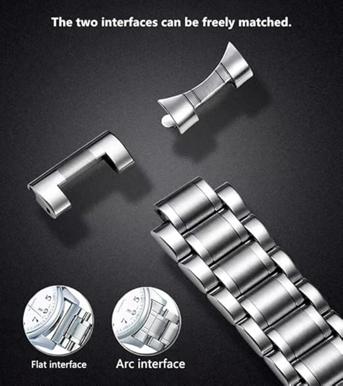 ⁦Watch Straps for Watch with Straight and Curved End 20 mm, 22 mm, Metal Replacement Strap Bracelets for Men/Women⁩ - الصورة ⁦4⁩