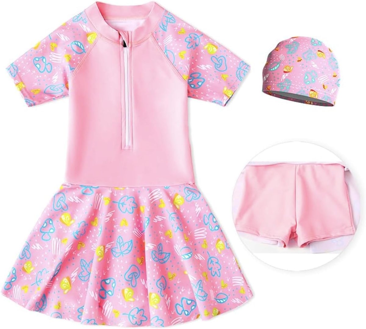 Maxmana Secret One-Piece Swimsuit For Kids Girls cute cartoon Swimming Costumes Shorts Skirts Swimwears Short Sleeve Swimdress Summer Quick Drying ﻿