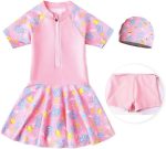 Maxmana Secret One-Piece Swimsuit For Kids Girls cute cartoon Swimming Costumes Shorts Skirts Swimwears Short Sleeve Swimdress Summer Quick Drying ﻿