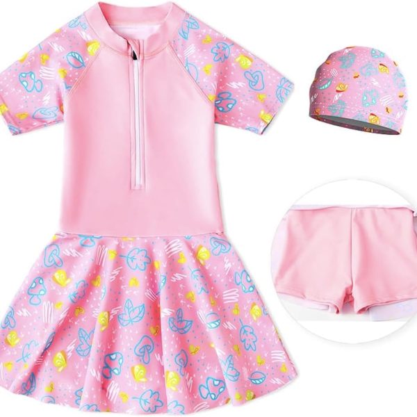 Maxmana Secret One-Piece Swimsuit For Kids Girls cute cartoon Swimming Costumes Shorts Skirts Swimwears Short Sleeve Swimdress Summer Quick Drying ﻿