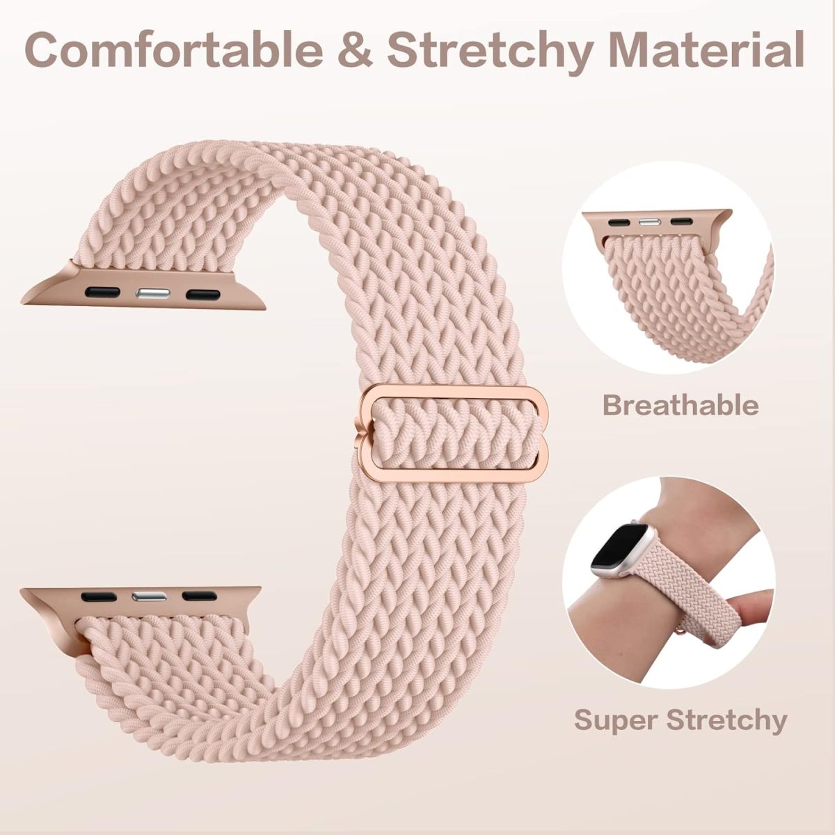 ⁦Upeak Braided Loop Compatible with Apple Watch Strap 49mm 45mm 44mm 42mm 41mm 40mm 38mm, Nylon Elastic Sport Replacement Band Compatible with Apple Watch Ultra 2 Series 9 8 7 6 5 4 3 2 1 SE Strap⁩ - الصورة ⁦2⁩
