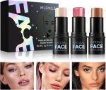Creamy Contour Makeup Kit - 3-Piece Set Featuring Blush, Contour, & Highlighter Sticks, Waterproof, Long-Lasting, Smooth Blendable Formula for a Natural, Designed to Accentuate Your Natural Beauty