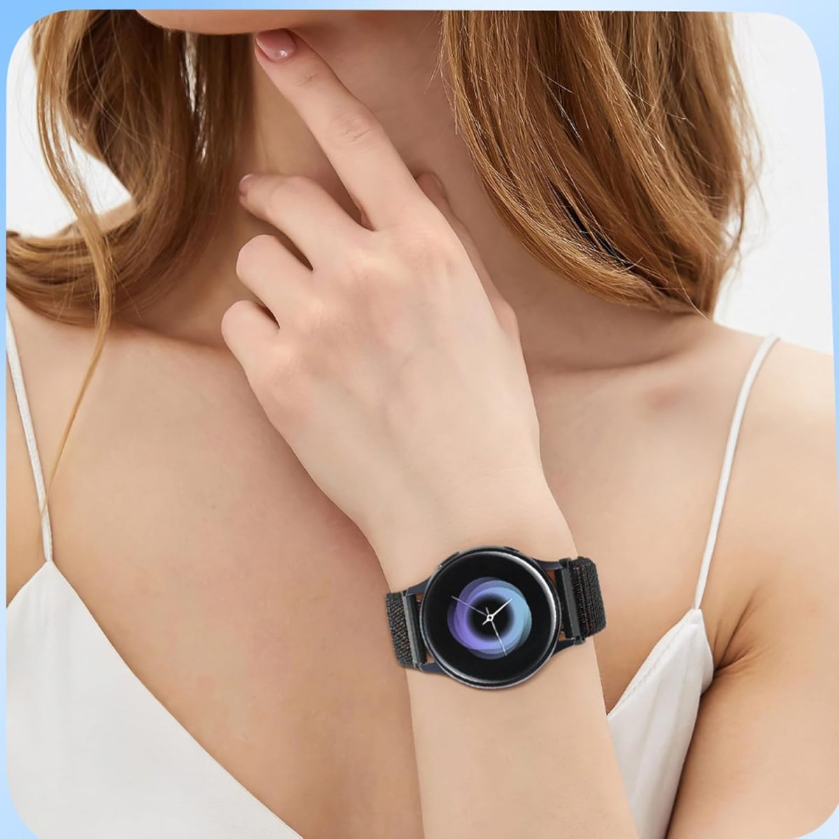 ⁦Adjustable Nylon Sport Watch Bands for Apple Watch,Strap Breathable Woven Sport ，Nylon Strap for Apple Watch Series 10 Strap 9 8 7 6 5 4 3 SE/2(20MM), One Size, One Size, Acetate, Sapphire⁩ - الصورة ⁦7⁩