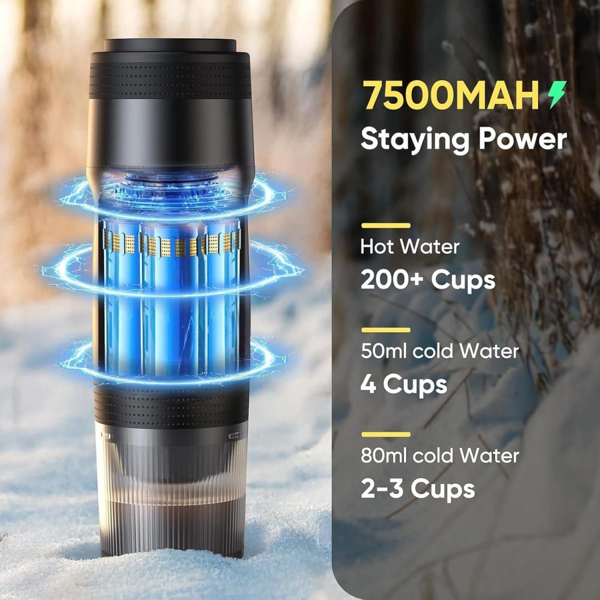 ⁦Portable Espresso Machine with USB Charging, 20Bar Electric Coffee Maker for Camping & Car Travel, Self-Heating NS/DG Capsule Compatible, IPX6 Waterproof, 7500mAh Battery (Black)⁩ - الصورة ⁦4⁩