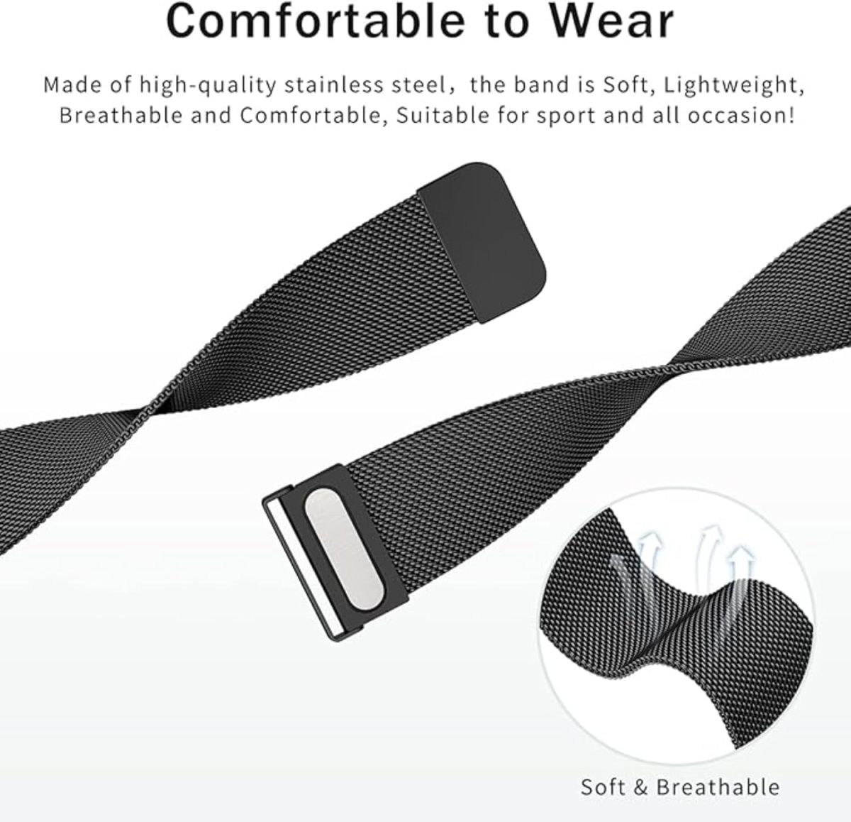 ⁦NESLIN Milanese Band Compatible with Huawei Watch GT5/GT5 Pro 2024/GT4 46mm/Watch 4/4 Pro 46mm/GT3/GT3 Pro/GT2 Pro/GT2 46mm/GT Runner Stap, 22mm Stainless Steel Replacement Strap⁩ - الصورة ⁦4⁩