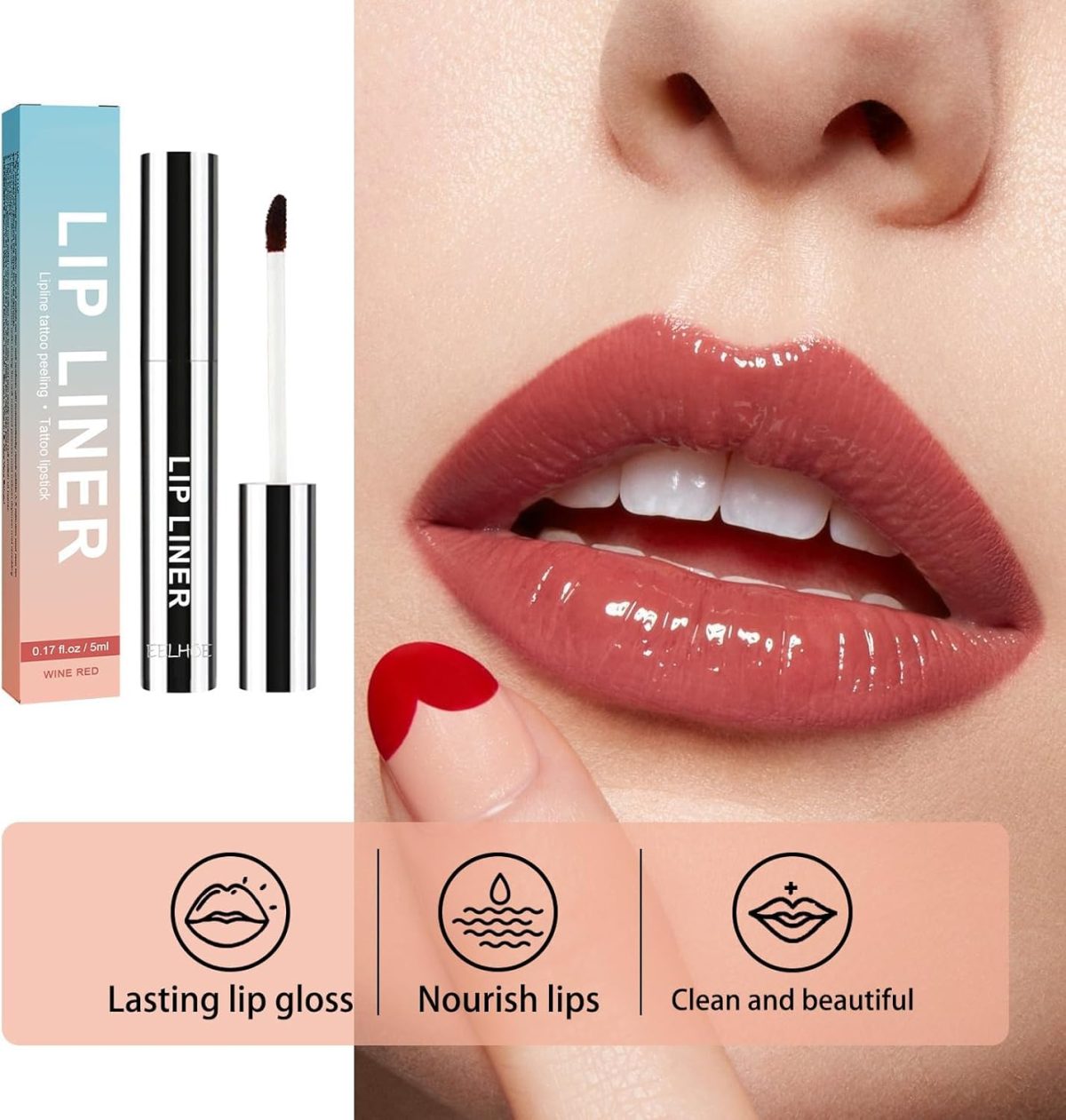 ⁦SWIUKPHE Peel Off Lip Liner Tattoo, Lip Stain Peel Off, Non-stick Cup Liquid Lip Liner Matte Finish Lip Makeup, Long Lasting Waterproof (Light Brown, 2Pcs)⁩ - الصورة ⁦5⁩