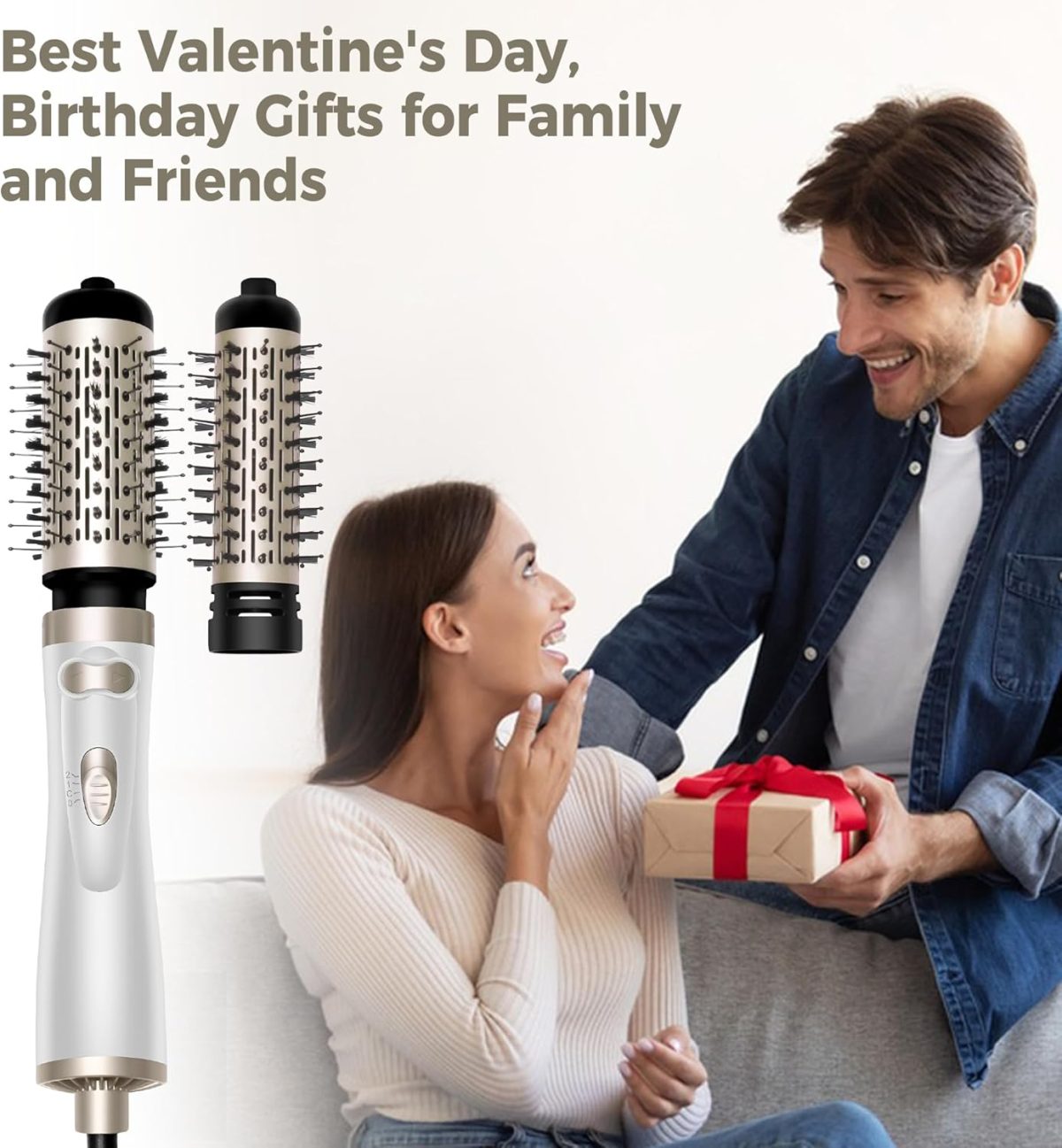 ⁦OKWRAP Rotating Hot Air Brush, Blow Dryer Brush Rotating with 2 Attachments for Drying, Smoothing, Shaping and Volume, Round Blow Dryer Brush, Rotating Warm Air Brush for Fine Hair Helps Dabe⁩ - الصورة ⁦9⁩