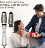 ⁦OKWRAP Rotating Hot Air Brush, Blow Dryer Brush Rotating with 2 Attachments for Drying, Smoothing, Shaping and Volume, Round Blow Dryer Brush, Rotating Warm Air Brush for Fine Hair Helps Dabe⁩ - الصورة ⁦9⁩