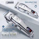 ⁦KIKIDO Hair Clippers Professional Cordless for Men, Barber Clippers for Hair Cutting Kit, Wireless LCD Display Hair Trimmers Set, Rechargeable Haircut Machine for Family (Sliver)⁩ - الصورة ⁦3⁩